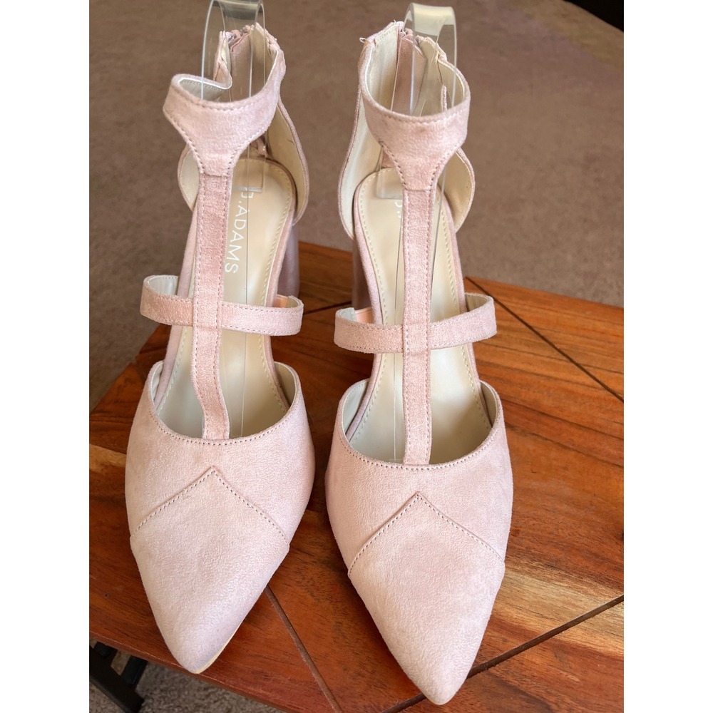 J. Adams Michelle Dusty Rose Pink Suede T-Strap Block Heel Pointed Toe Pumps 8.5